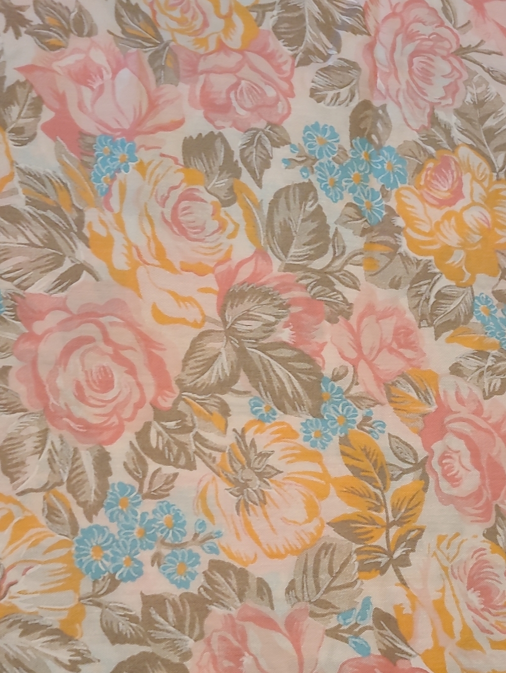 Floral Flower Fabric Roses Peach Pink Grey Teal Over 2 Yards